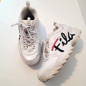 Fila Disruptor II Script Size 9.5 Women's White Sneakers